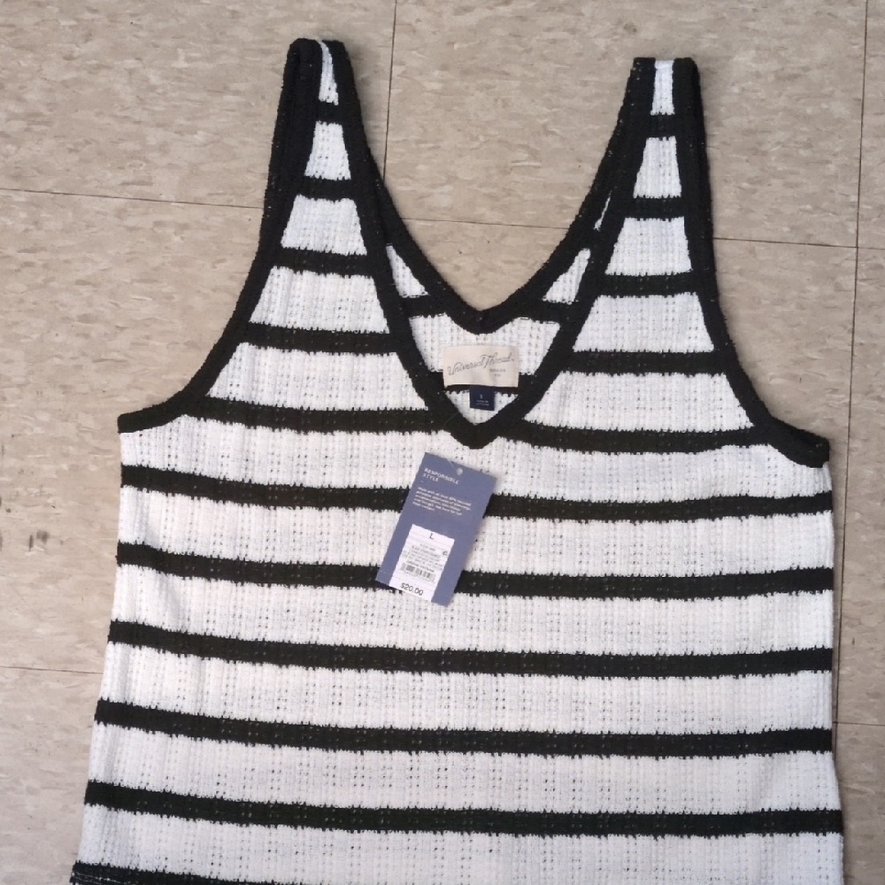 Charter Club Black and White Striped Tank Top